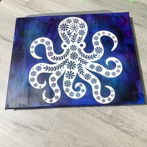 White Octopus Canvas Art on Blue-Purple Background